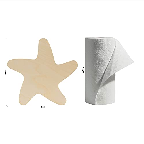 Unfinished Wooden Starfish Cutout, 12", Pack of 1 Wooden Shapes for Crafts, Use for Summer, Beach & Nautical Decor and Crafting, by Woodpeckers Woodpeckers