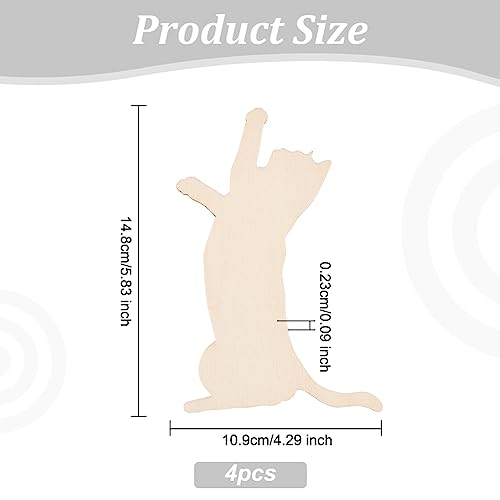 OLYCRAFT 4Pcs Unfinished Wood Pieces 5.8x4.3 Inch Cat Wood Pieces Cat Cutout Unfinished Wood Undyed Wood Cat Slices Blank Wood Slices for DIY Crafts OLYCRAFT