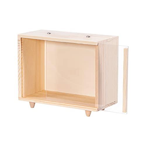 Wooden Display Case for Collectibles, Useekoo Wood Gift Box Storage Container with Handle and Slide Acrylic Lid, Shadow Box Unfinished Rustic Desktop Useekoo