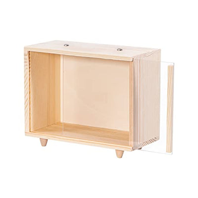 Wooden Display Case for Collectibles, Useekoo Wood Gift Box Storage Container with Handle and Slide Acrylic Lid, Shadow Box Unfinished Rustic Desktop