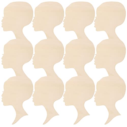 Alipis 12pcs African Girl Wooden Cutouts Women Face Silhouette Head Wood Decoration Pendant DIY Wooden Template Unfinished Craft Wreath for Mother Alipis
