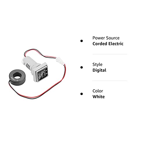 LED Display Voltmeter, Voltage Tester Current Detector Square 22mm Dual Display Panel Voltmeter Ammeter AC 0-100A 60-500V Meter Indicator (White) Hyuduo
