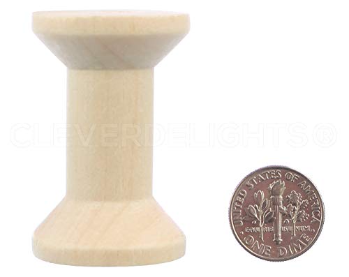 CleverDelights 1 3/4" x 1 1/8" Wood Spools - 100 Pack - Empty Craft Spools CleverDelights