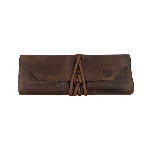 Hide & Drink, Big Tool Roll-Up Bag with 12 Slots, Workshop Storage, Woodworking Tools Organizer, Rustic Case, Full Grain Leather, Handmade, Bourbon Hide & Drink