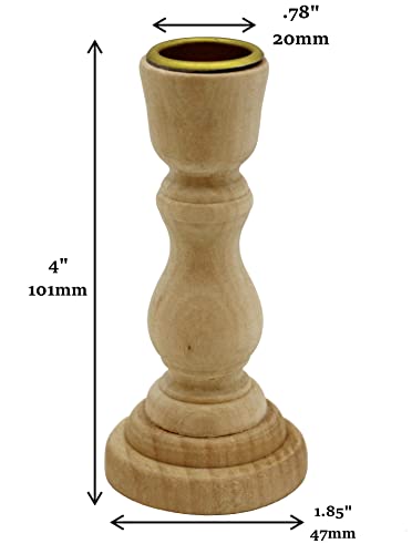 4 Inch Tall Unfinished Wooden Candlesticks with Metal Candle Holder Cup Center - Wholesale Pack of 6 Creative Hobbies