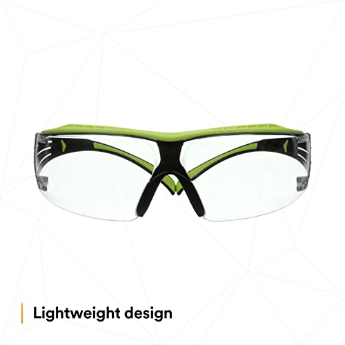 3M Safety Glasses, SecureFit 400X, ANSI Z87, Anti-Fog Anti-Scratch Clear Lens, Green and Black Frame, Brow Guard, Lightweight, Soft Nose Bridge and 3M SecureFit