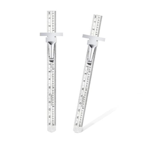 KEARING 6 Inch 15 cm Pocket Ruler Stainless Steel Ruler with Detachable Clips Imperial & Metric Graduations, 2 Pieces KEARING
