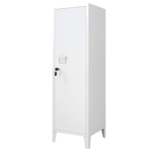 MIOCASA Metal Cabinet Home Office Storage Cabinets with Doors and Shelves Lockable 3 Door File Cabinet Organizer Coat Lockers for Kids (White) MIOCASA