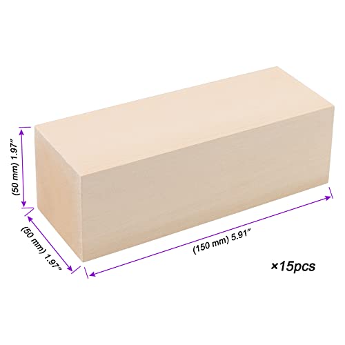 JOIKIT 15 Pack 6 x 2 x 2 Inches Basswood Carving Blocks, 15x5x5cm Unfinished Soft Wooden Carving Blocks, Kiln Dried Whittling Blocks Natural Craft JOIKIT