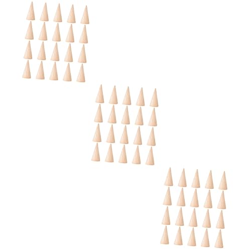 ABOOFAN 60 Pcs Diy Cone Wood Cone Jewelry Holder Unfinished Christmas Tree Cone Wood Jewelry Organizer Ring Cone Holder Wood Ring Wooden Toy Jewelry ABOOFAN