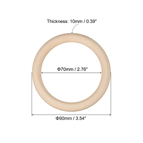 uxcell 3Pcs 90mm(3.5-inch) Natural Wood Rings, 10mm Thick Smooth Unfinished Wooden Circles for DIY Crafting, Knitting, Macrame, Pendant uxcell