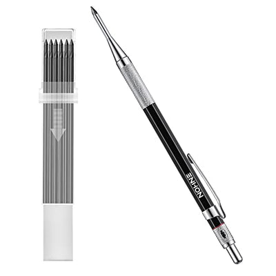 Enhon 2 MM Carpenter Pencils Set with 12 Marker Refills and Sharpener, Mechanical Carpenter Pencil Woodworking Marking Tool Solid Deep Hole