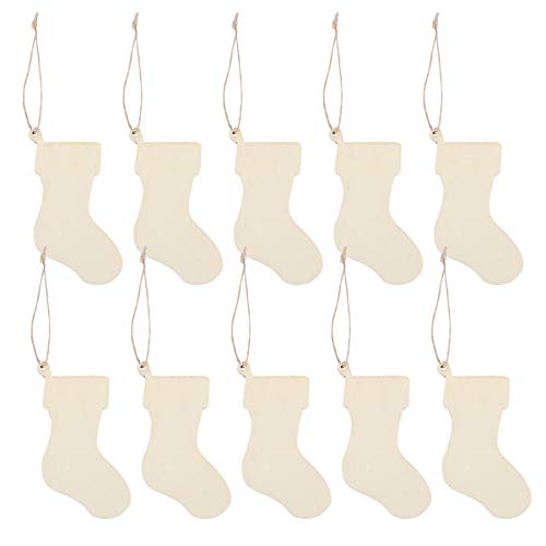 EXCEART 50pcs Wooden Stockings Pieces Socks Shape Wood Chips Craft Unfinished Wooden Cutouts DIY Hanging Ornament Tree Decor for Party Festival EXCEART