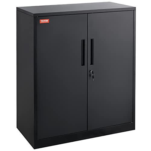 VEVOR Metal Storage Cabinet with 2 Magnetic Doors and 2 Adjustable Shelves, 200 lbs Capacity per Shelf, Locking Steel Storage Cabinet, 42'' Metal VEVOR
