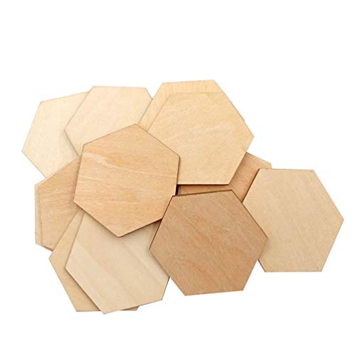 EXCEART 50Pcs 50MM Wooden Pieces Hexagon Wood Shape Unfinished Hexagon Cutout Shapes DIY Craft Project Ornaments Decorations EXCEART