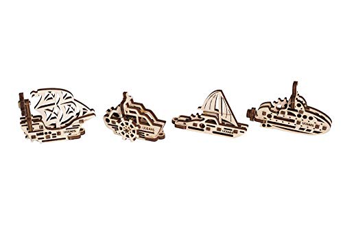 Mechanical UGEARS Wooden 3D Puzzle U-Fidgets-Ships. 4 Models Construction Set UGEARS