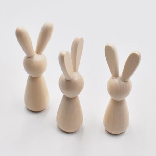 ABOOFAN Unfinished Wooden Bunny,4pcs Blank Wood Rabbit Peg Doll Figure Cutout Table Statue Model Desktop Centerpiece for Kids DIY Painting Home ABOOFAN