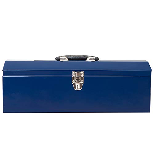 HPDMC Hip Roof Style Portable Steel Tool Box with Metal Latch Closure and Removable Storage Tray, 19" Blue 19.1" L x 6.1" W x 6.5" H HPDMC