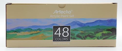 Artecho Acrylic Paint Set 48 Colors 2oz/59ml, Art Craft Paint for Art Supplies, Paint for Canvas, Rocks, Wood, Fabric and Ceramic, Non Toxic Paint Artecho