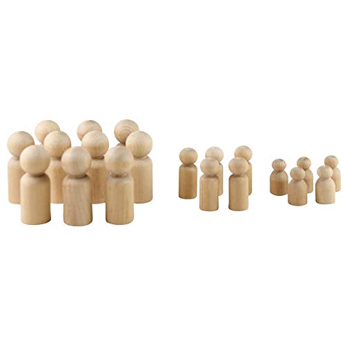Wood Peg Doll Set, 20 Piece Wood Peg People Pack (10 Dad, 5 Boy, 5 Baby) Unfinished for Crafts & Play, by Woodpeckers Woodpeckers