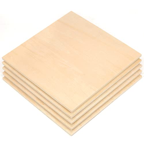 Plywood Sheet Board Squares, A Grade, 12 x 12 inch, 1/4 inch Thick, Pack of 5 Unfinished Wood for Crafts Basswood by Craftiff Craftiff