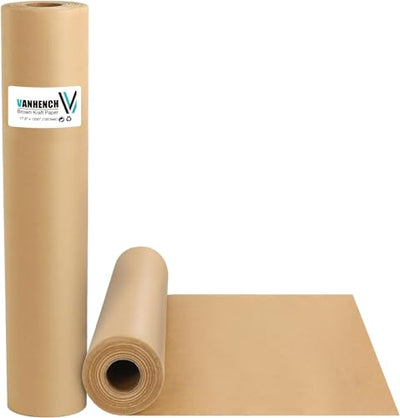 Vanhench Brown Wrapping Paper, Craft Paper, Kraft Paper Roll 17.8"x 1200"(100'), Gift Wrapping Bulletin Board Arts & Crafts, Bouquet Flower Table