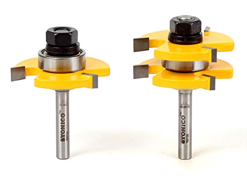 YONICO Tongue and Groove Router Bits Set Up to 3/4-Inch Stock 1/2" Cutting Depth 2 Bit Set 1/4-Inch Shank for Edge-to-Edge Hardwood Flooring, Yonico