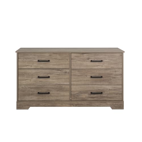 Prepac Six Drawer Dresser, 18.25in x 53.25in x 28.5in, Rustic Brown Prepac