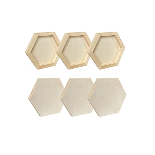 6 Pieces 6'' x 7'' Unfinished Wooden Hexagon Painting Panel Boards for Crafts, Blank Wood Canvas Panels for Pouring Art Cregugua
