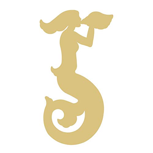 Mermaid Cutout Unfinished Wood Summer Birthday Party Beach House Door Hanger MDF Shape Canvas Style 15 (12") Diverse Woodworking