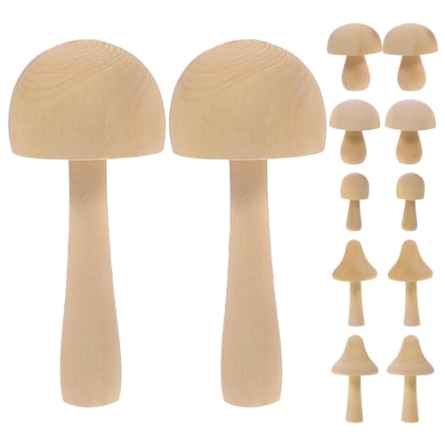 Tofficu Unfinished Wooden Mushroom, 12pcs Natural Mini Wood Mushrooms Assorted Mushroom Figures for DIY Valentine DIY Ornaments Arts Crafts Painting Tofficu