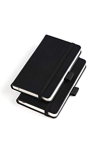 Vanpad (2 Pack) Pocket Notebook Small Hardcover Note Book 3" x 5.5", Mini Ruled Lined Journal, Leather Cover, with Pen Holder, Page Marker Ribbons, Vanpad