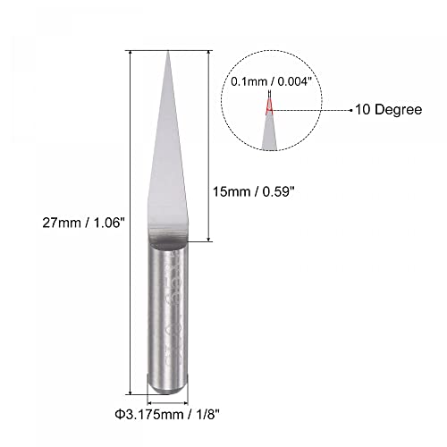 uxcell Wood Engraving Router Bit, 1/8" 3.175mm Shank 0.1mm Tip 10 Degree Solid Carbide CNC 3D Milling Cutter, for Carving Acrylic PVC MDF Plastic, uxcell