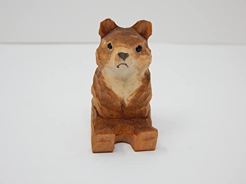 Selsela Brown Bear Grizzly Kodiak Keychain Ring Clip Charm Miniature Wood Mini Figurine Small Animal Selsela
