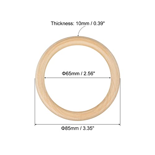 uxcell 10Pcs 85mm(3.3-inch) Natural Wood Rings, 10mm Thick Smooth Unfinished Wooden Circles for DIY Crafting, Knitting, Macrame, Pendant uxcell