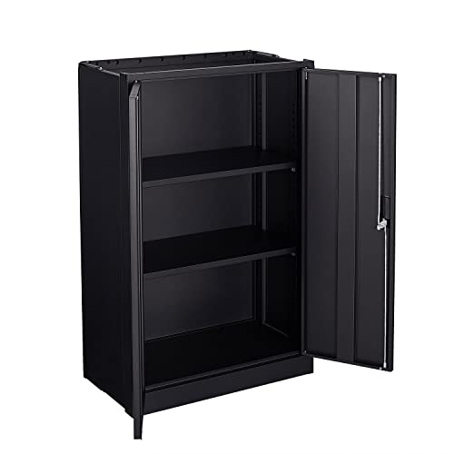 GREATMEET Locking Metal Storage Cabinet with 2 Adjustable Shelves, Office Cabinet with Storage Shelves and Double Doors, 42”H Steel Cabinet for GREATMEET