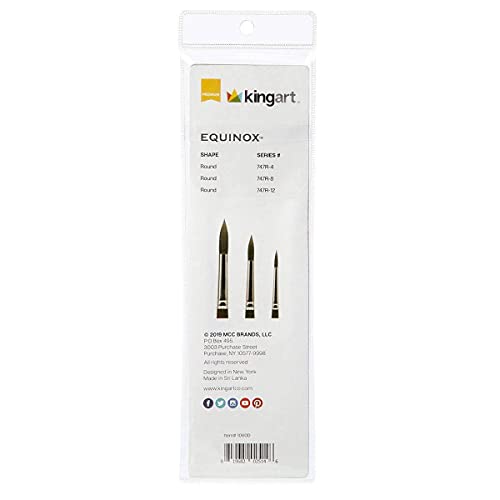 KINGART 1060D Premium 3 Pc. Equinox 747R Series Round Watercolor Artist Brush Set, Soft Synthetic Black Kazan Squirrel, Rounds Size 4, 8, 12, Short KINGART