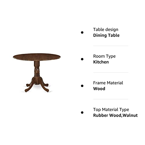 East West Furniture DLT-AWA-TP Dublin Dining Room Table - a Round Solid Wood Table Top with Dropleaf & Pedestal Base, 42x42 Inch, Walnut East West Furniture