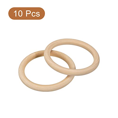 uxcell 10Pcs 85mm(3.3-inch) Natural Wood Rings, 10mm Thick Smooth Unfinished Wooden Circles for DIY Crafting, Knitting, Macrame, Pendant uxcell