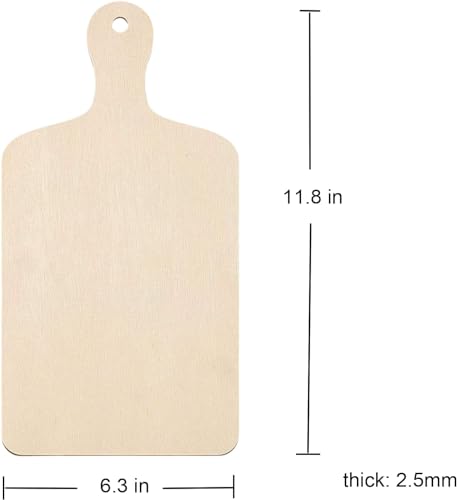 5 Pack Unfinished Wood Cutting Board 11.8"L x 6.3"W, 2.5mm Wooden Paddle Cheese Bread Board Set Chopping Board Serving Tray for Craft Phinicco