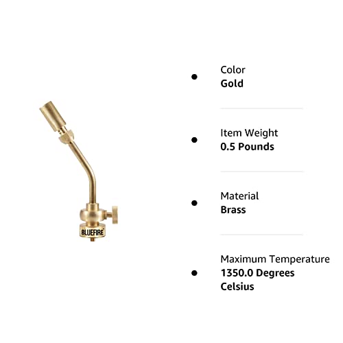 BLUEFIRE Solid Brass Jumbo Pencil Flame Gas Welding Torch Head Nozzle Upgraded Full Metal Version Fuel by MAPP MAP Pro Propane CGA600 Cylinder Bottle MR. TORCH
