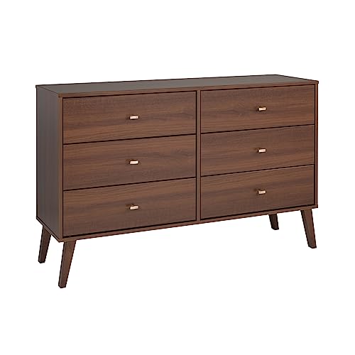 Prepac Milo Mid-Century 6 Drawer Dresser For Bedroom, 16" D x 52.50" W x 33" H, Cherry Prepac