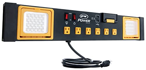 Performance Tool W2279 Commercial Grade Power Station with 6 Outlets, 2 USB Ports, Built-In Cradle, and LED Lights, Ideal for Workshops and Garages Performance Tool