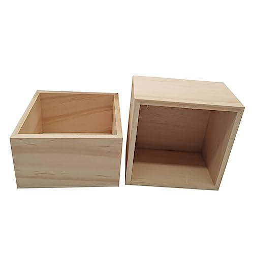 TEHAUX 2pcs No Cover Wooden Box Jewelry Holder Container Wooden Treasure Chest Unfinished Wood Boxes Small Wooden Boxes with Lids Sundries Storage TEHAUX