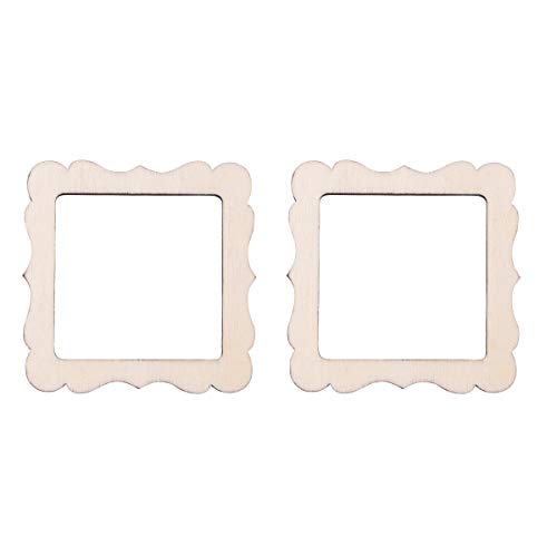 Amosfun 10pcs Lace Square Photo Frame Shape Wooden Pieces Cutouts Craft Embellishments Wood Ornament Manual Accessories for DIY Art Amosfun