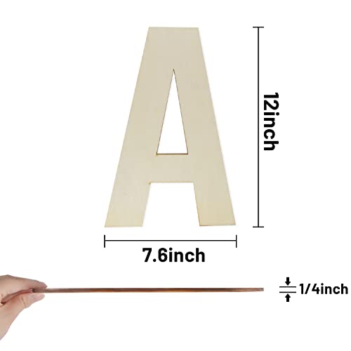Wooden Letters 12 Inch, Big Wooden Letter A Shapes Cutouts Blank Unfinished Large Wood Alphabet Letters for DIY Crafts Wall Decor Painting Wedding Hongma