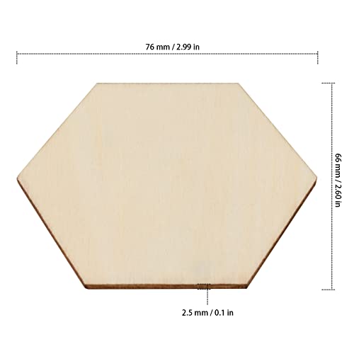ZEONHAK 120 PCS 3 Inch Hexagon Wood Pieces, Wooden Hexagon, Hexagon Blank Unfinished Wood Slices for DIY Craft, Panting, Home Decorations, Wood ZEONHAK