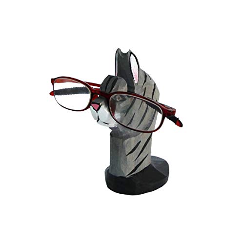 MAGIC WOOD Wood Handcarved Animal Glasses Stand Sunglass Holder Display Desktop Eyeglassed Holder Holiday Decoration Gift For Home Office（Cat）