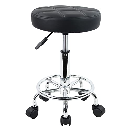 KKTONER Round Rolling Stool Chair PU Leather Height Adjustable Swivel Drafting Work SPA Shop Salon Stools with Wheels Office Chair Small (Black) KKTONER
