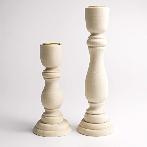 4 PCS Wooden Candlesticks, Unfinished Small Wooden Candle Holders - 7 inches and 4 inches with 7/8 inch Hole Awpeye